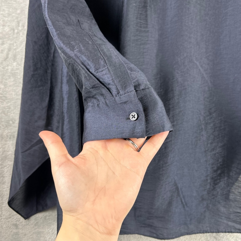 COS Button Up Shirt Women's 4 Midnight Blue Crinkled Draped Shirt - Picture 5 of 12